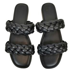 JF J.Ferrar Women's Ari Black Braided Double Two Strap Sandals Slides Size 11
